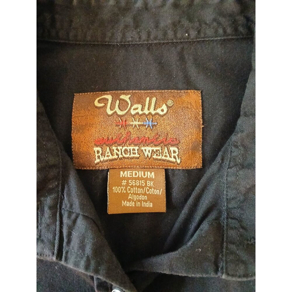 Walls Ranchwear WomeBlack Long Sleeve Snap Up Shirt Size M 100% Cotton Western - Picture 14 of 14
